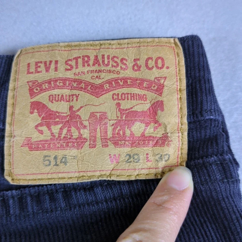 Levis 514 Corduroy Pants Mens 29x28 Blue Straight Fit Zip Fly Stretch White Tab